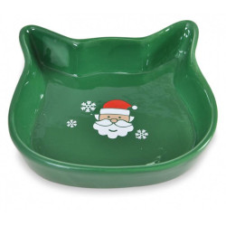 Barry king miska ceramiczna dla kota, św. mikołaj, zielona 13,6,13,6x3cm [bk-16600]