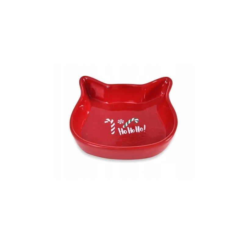 Barry king miska ceramiczna dla kota, ho ho ho!, czerwona 13,6,13,6x3cm [bk-16601]