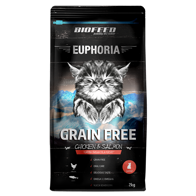 Biofeed euphoria junior cat grain free dla kociąt z kurczakiem i łososiem 300g