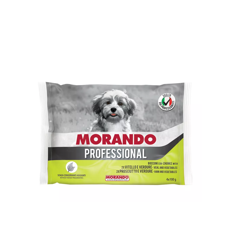 Morando pro pies kawałki z cielęciną i warzywami oraz szynką i warzywami 4x100g