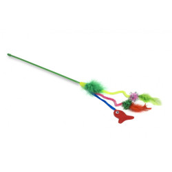 Yarro zabawka dla kota - wędka zielona z piórkami i rybką, dł.40cm [y0255]