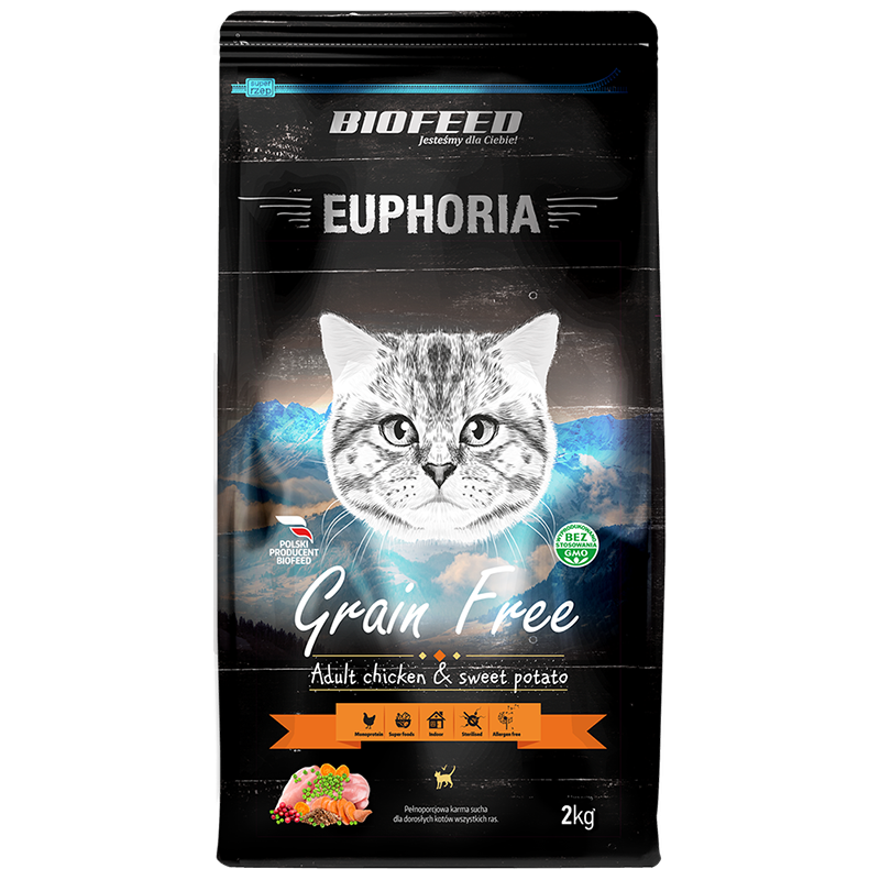 Biofeed euphoria adult cat grain free dla kotów z kurczakiem i batatami 2kg