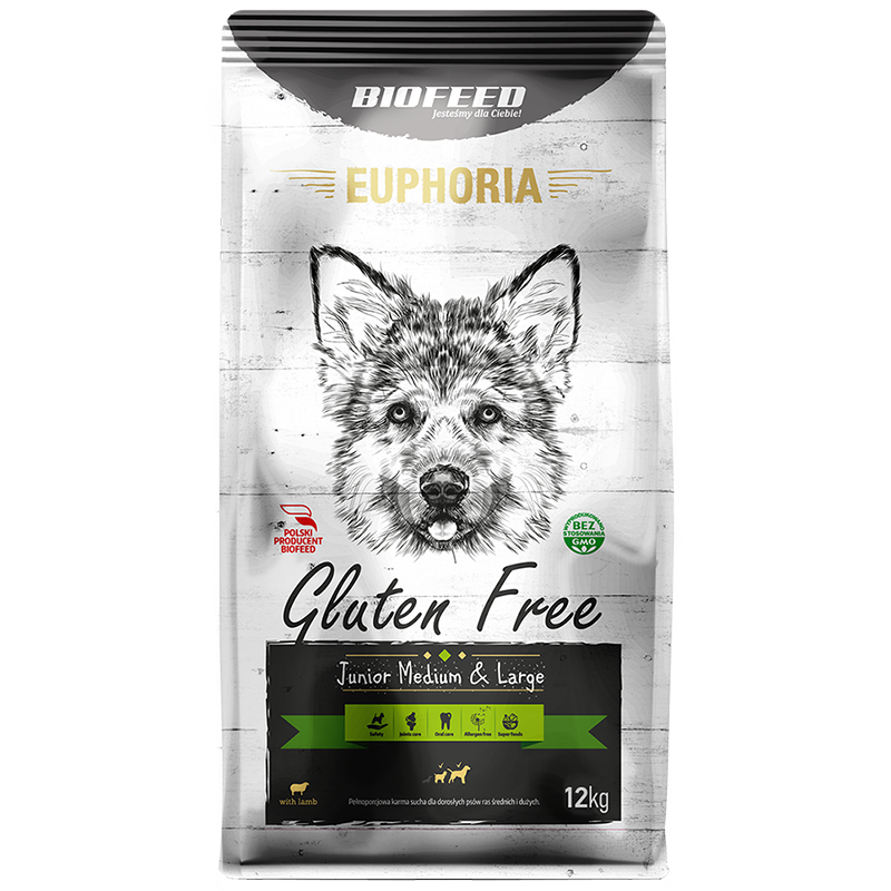 Biofeed euphoria gluten free junior medium&large dla szczeniaków średnich i dużych ras z jagnięciną 12kg