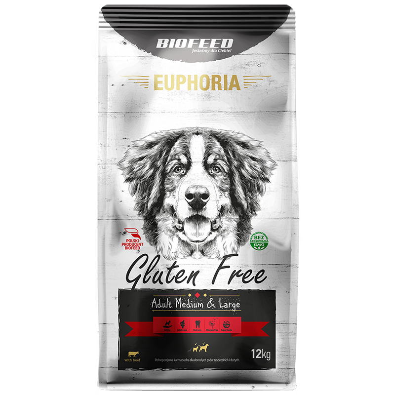 Biofeed euphoria gluten free medium & large dla psów średnich i dużych ras z wołowiną 12kg