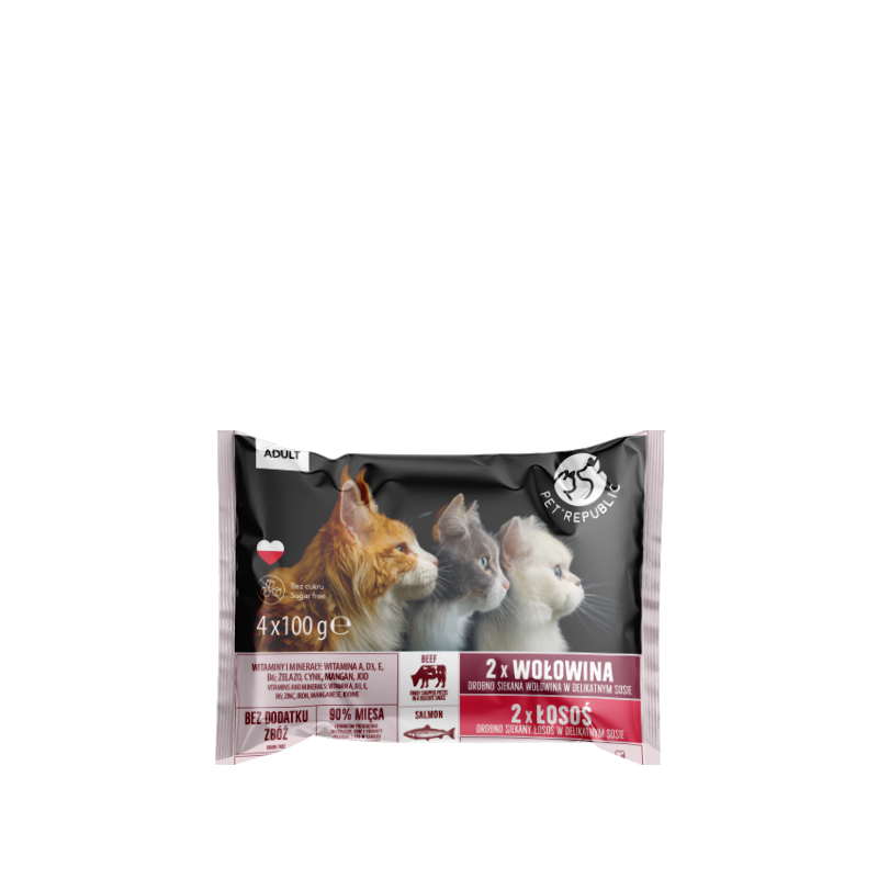 Petrepublic zestaw multipaków fileciki w sosie dla kota wołowina łosoś i kurczak cielęcina 9x 4x100g