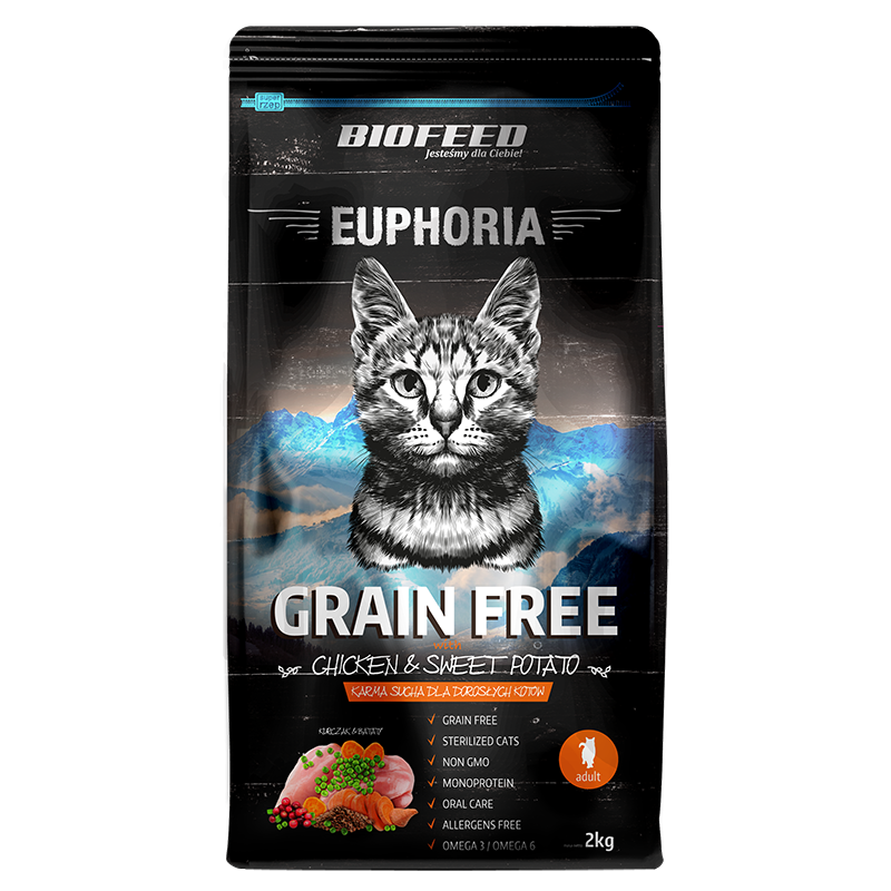 Biofeed euphoria grain free adult dla kotów z kurczakiem i słodkimi ziemniakami 2kg
