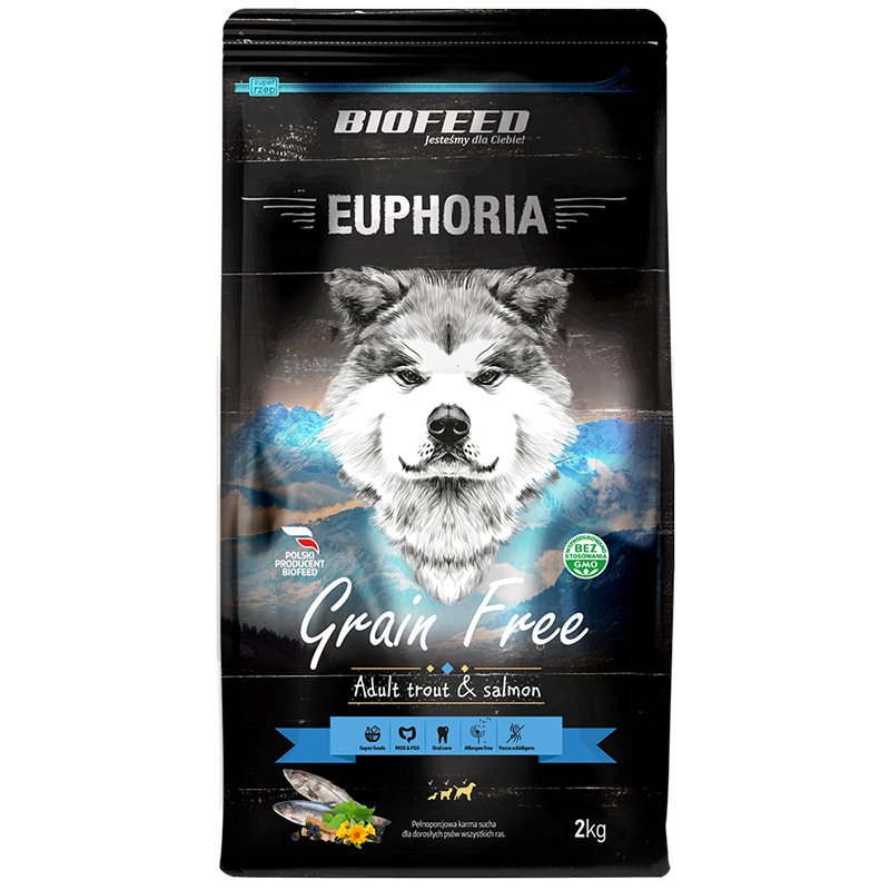 Biofeed euphoria grain free all dla psów wszystkich ras z pstrągiem i łososiem 2kg