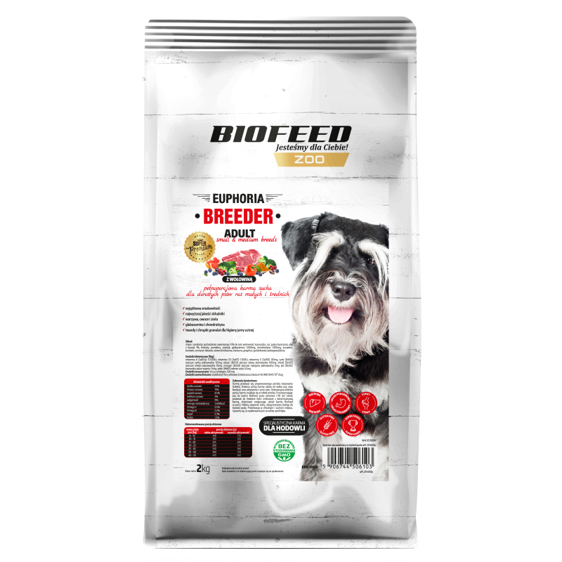 Biofeed euphoria breeder adult small & medium dla dorosłych psów małych i średnich ras z wołowiną 2kg