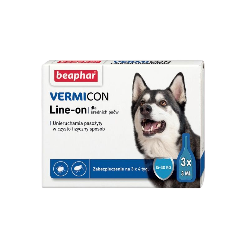 Beaphar vermicon line-on dog m 3ml - 3 pipety kropli przeciwpchłowych dla psów