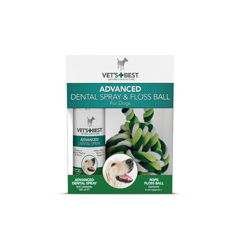 Vet's best zestaw spray dentystyczny dla psów 120ml i piłka sznurkowa 6cm