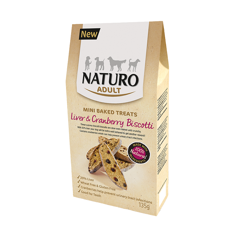 Naturo mini treats - biscotti - wątróbka i żurawina 135 g